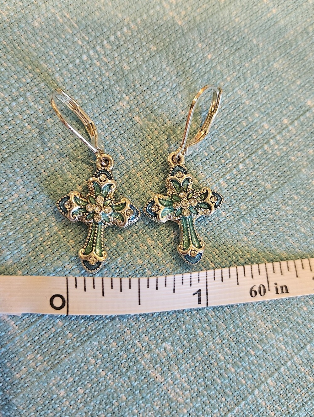NAPIER ENAMEL AND CRYSTAL CROSS EARRINGS - Picture 5 of 6